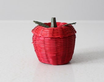 vintage red wicker apple shaped basket