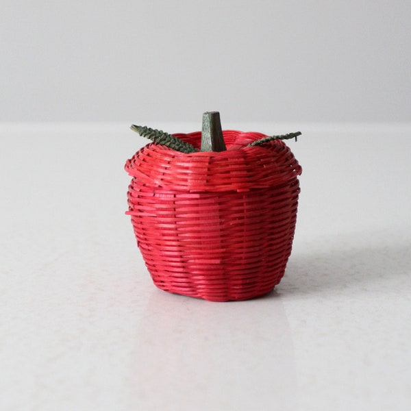 vintage red wicker apple shaped basket