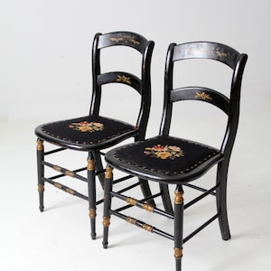 antique needlepoint seat accent chairs pair