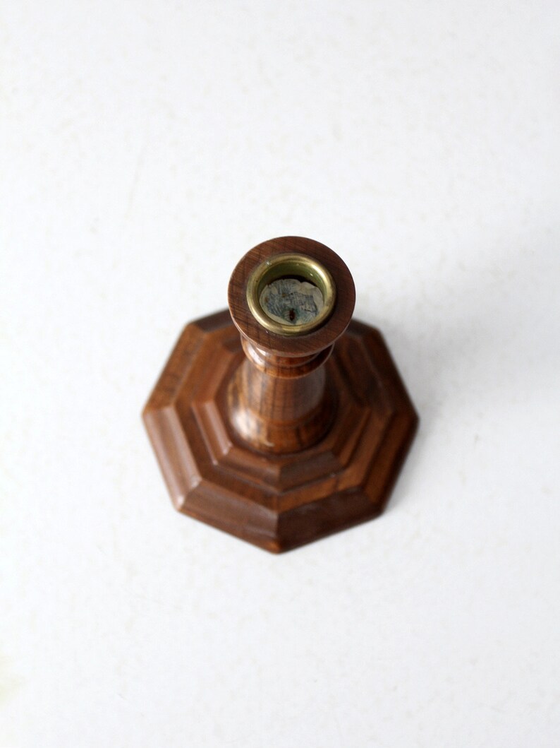 vintage wood candlestick holder image 8