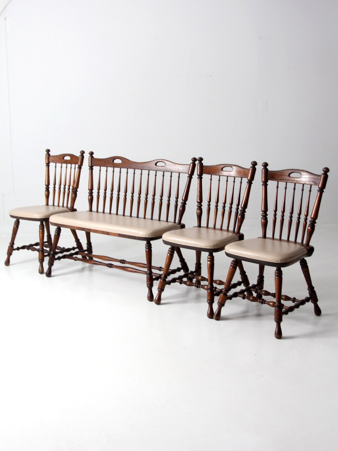 Vintage Oak Dining Chairs and Bench Set of 4 Etsy