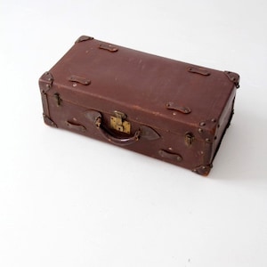 vintage leather suitcase, brown luggage, stacking suitcase storage