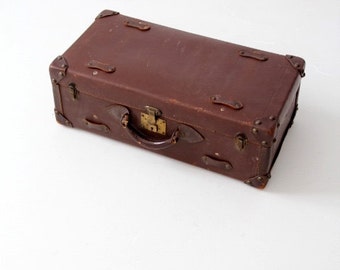 vintage leather suitcase, brown luggage, stacking suitcase storage