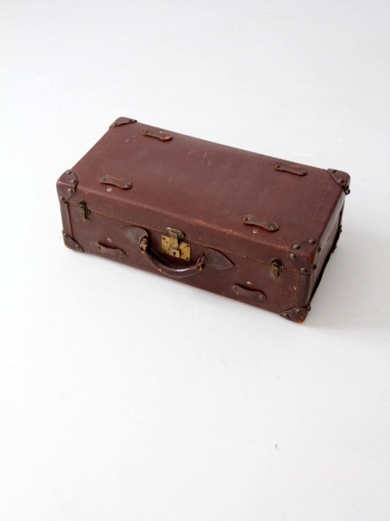 vintage leather suitcase, brown luggage, stacking… - image 1