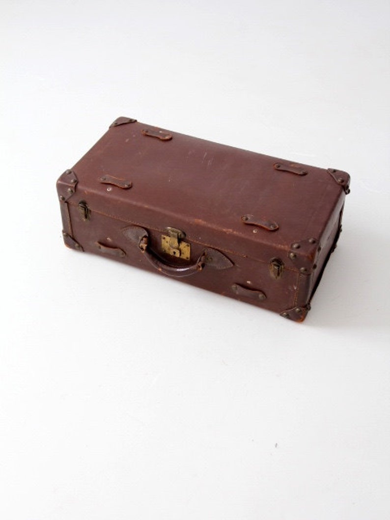 vintage leather suitcase, brown luggage, stacking suitcase storage image 1