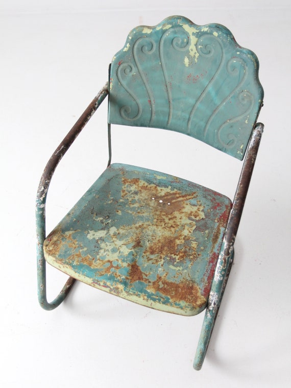 Mid Century Metal Lawn Chairs Clamshell Back Motel Patio Etsy