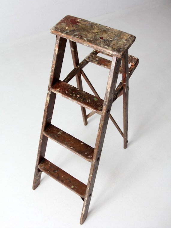 Vintage Wood Folding Ladder Vintage Wooden Folding Step Ladder Stool