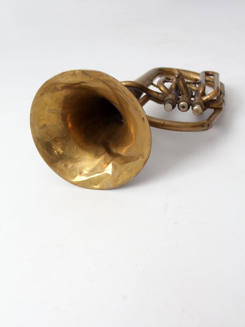 vintage brass horn, baritone musical instrument image 3