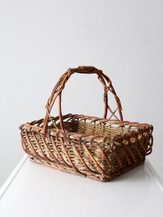 大きなヴィンテージの籐バスケット - Etsy 日本