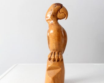 vintage hand-carved wood parrot