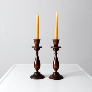 vintage wooden candlestick holders pair