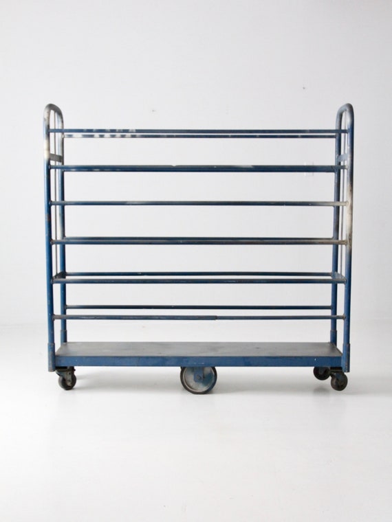 Vintage Industrial Cart, Blue Metal Rolling Rack - Etsy