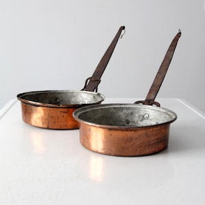 antique copper saute pans - a pair