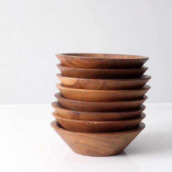 mid-century walnut salad bowl set of 8