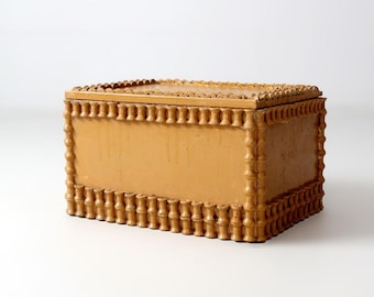 antique Victorian spool art trunk with hinged lid