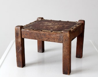 antique early American upholstered wood footstool