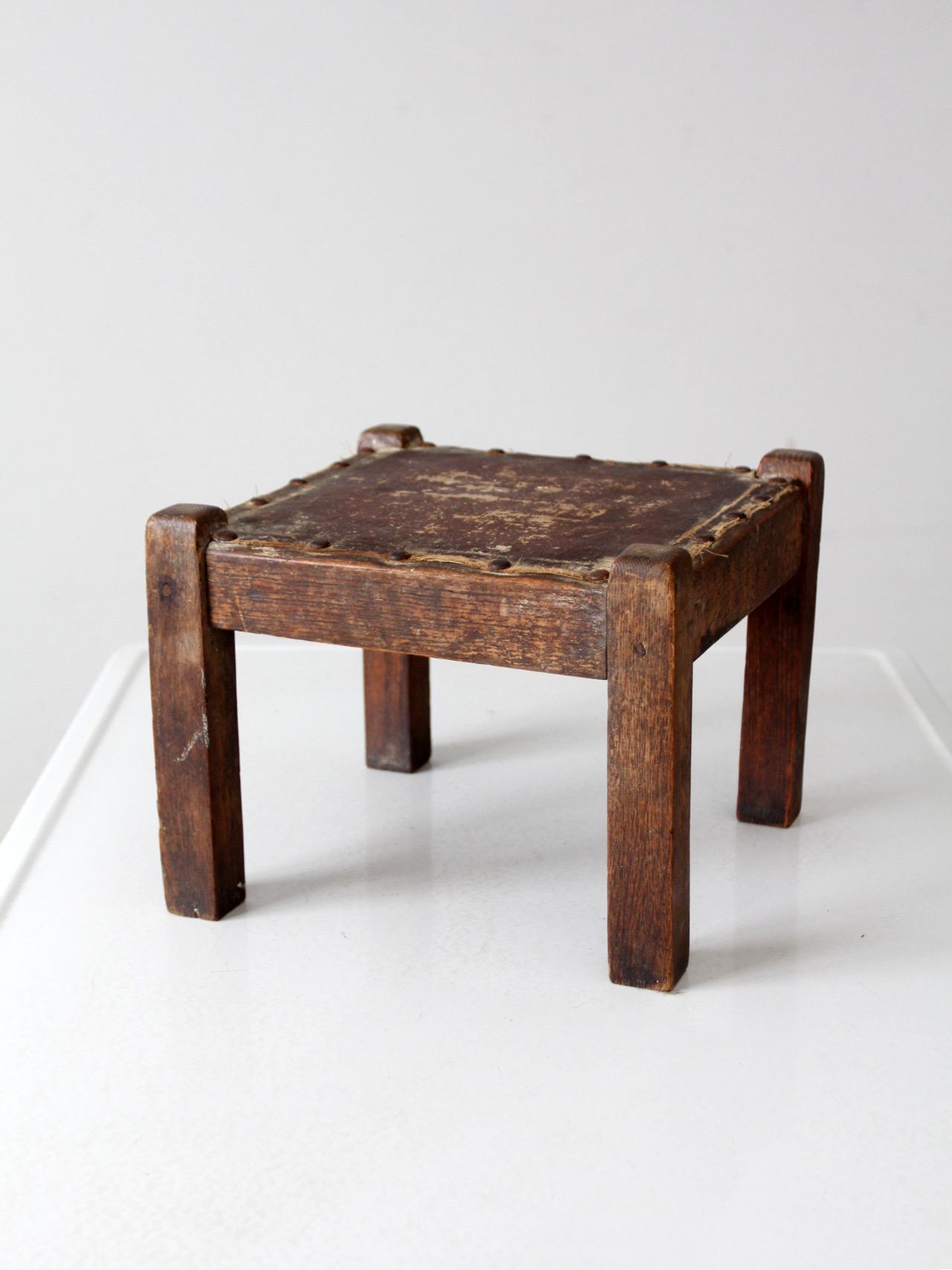アンティーク雑貨 American vintage wood stool,USA,1960's Antique Early American Upholstered Wood Footstool - Etsy