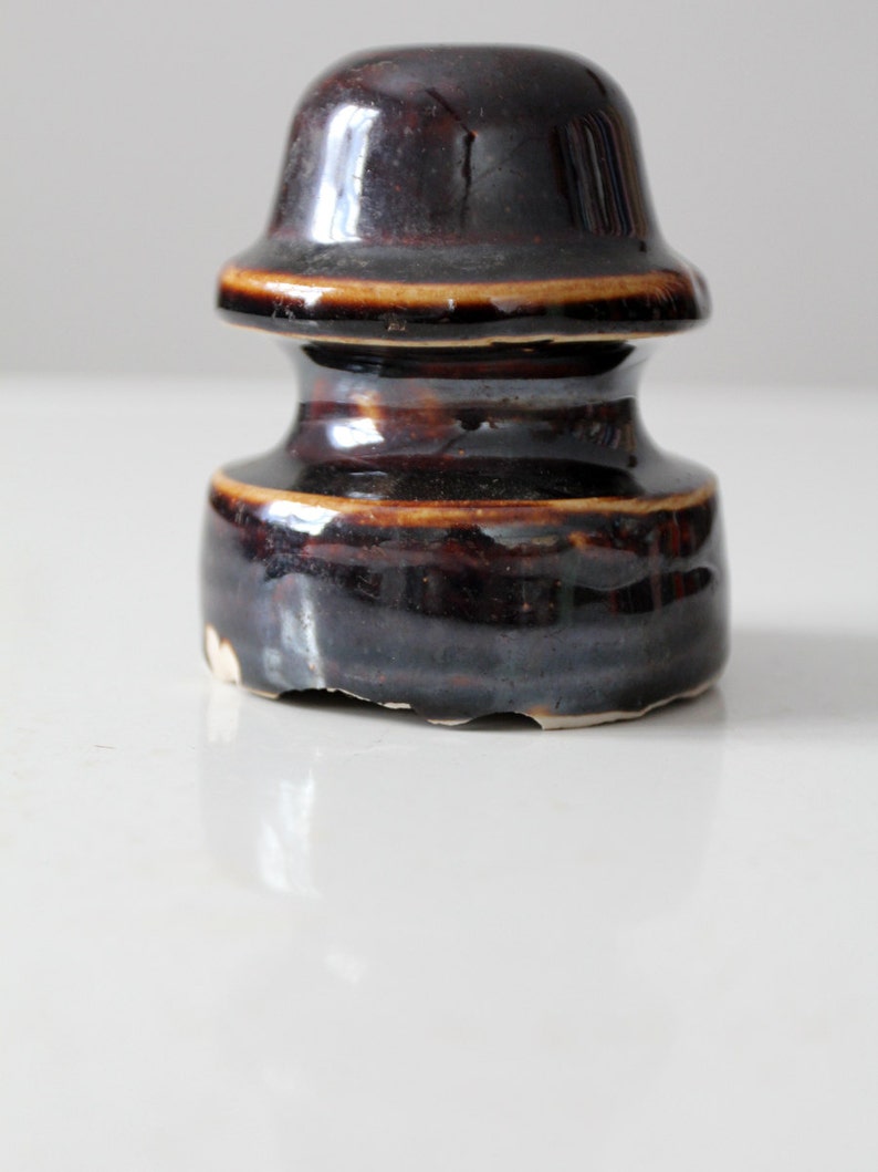 Antique Ceramic Electric Insulator Brown Stoneware Insulator Etsy