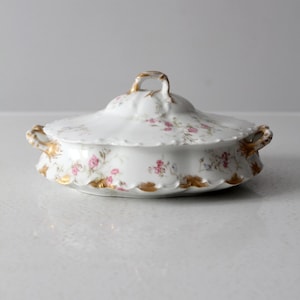 antique Haviland Limoges floral covered bowl