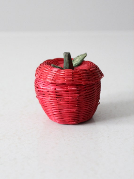 Vintage Red Wicker Apple Shaped Basket - Etsy
