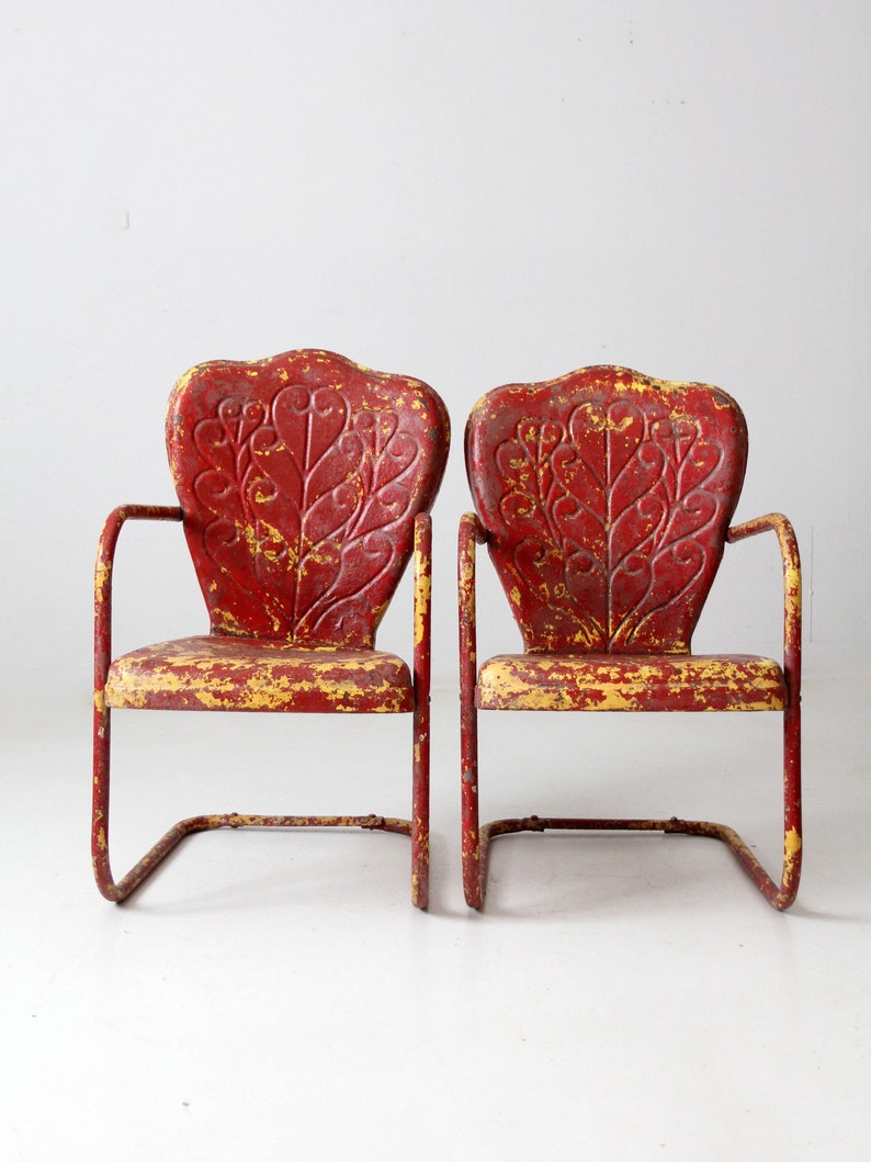 Midcentury Metal Bouncer Patio Lounge Chairs Pair Etsy