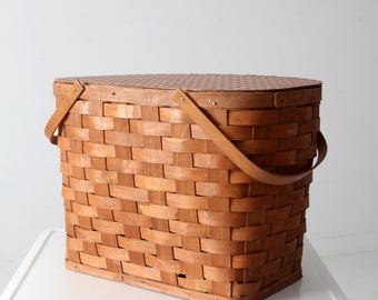 Cesta de picnic vintage de tejido de tablilla