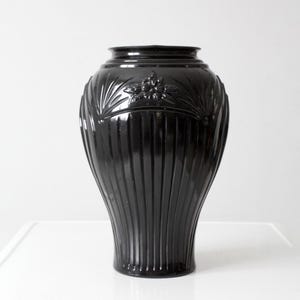 Jarrón vintage de cristal negro Anchor Hocking