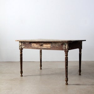 RESERVE:  primitive table, antique wood kitchen table with drawer