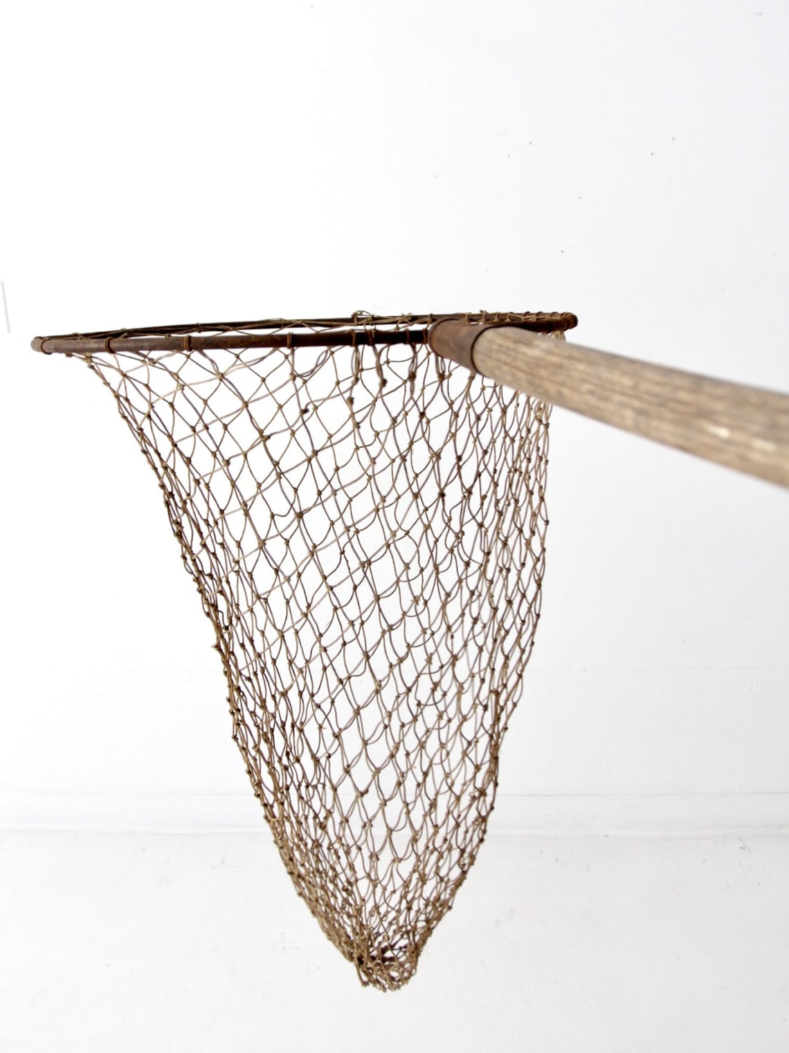 Antique fish net on pole large hand held fishing net Etsy