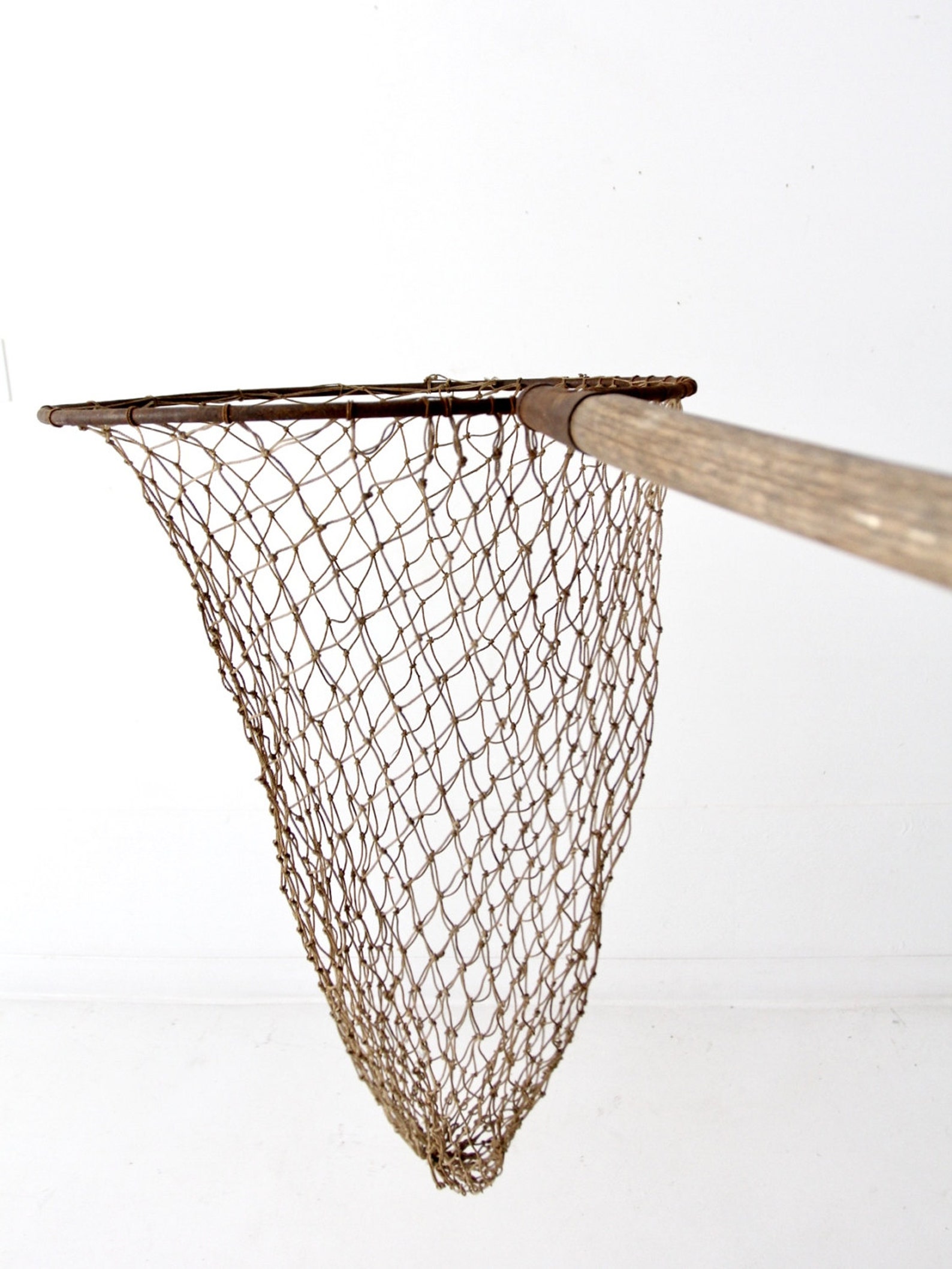 Antique fish net on pole large hand held fishing net Etsy