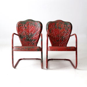 mid-century metal bouncer patio lounge chairs pair