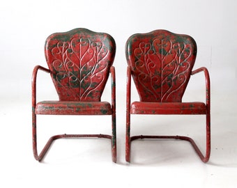 mid-century metal bouncer patio lounge chairs pair