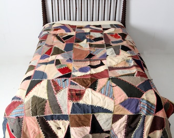 使い古したアンティーク 1880 年代ビクトリア朝クレイジーキルト