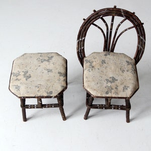 antique Adirondack children's twig chair and stool image 3