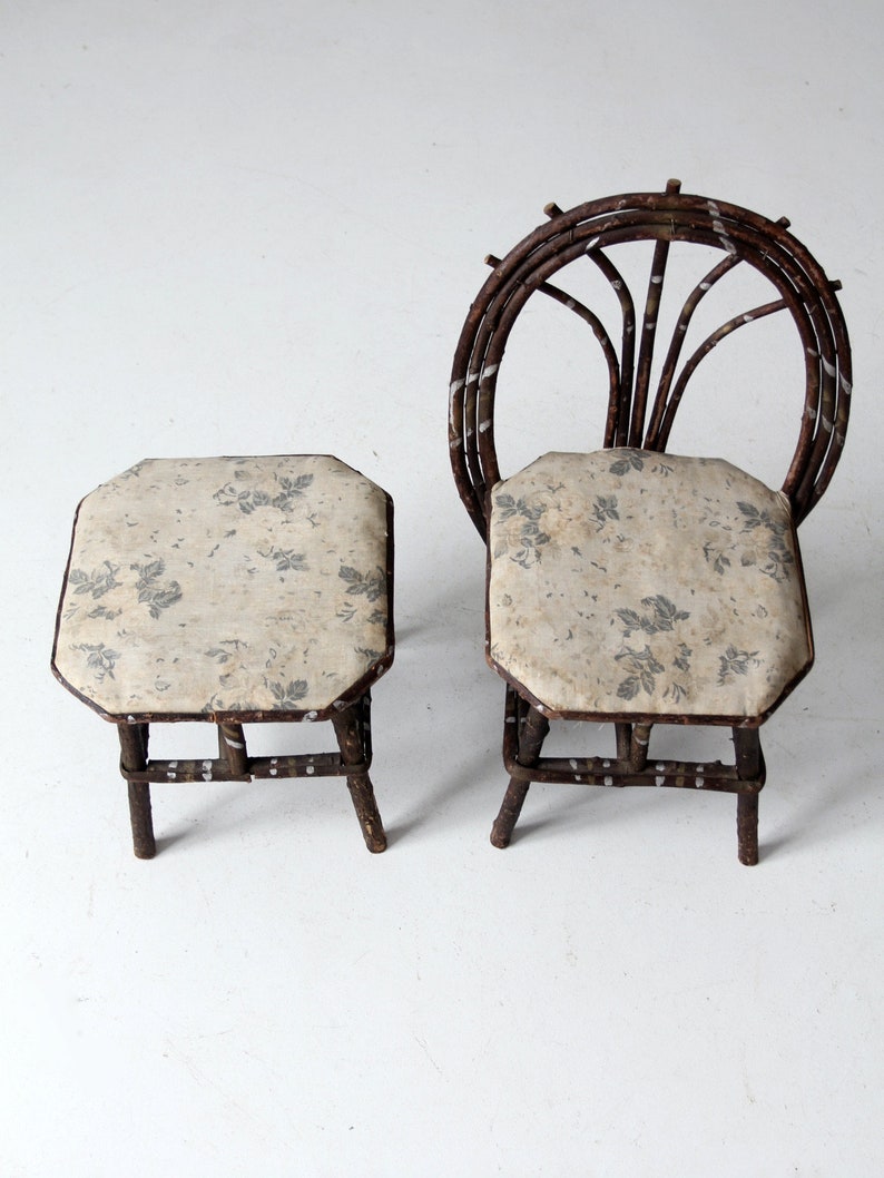 antique Adirondack children's twig chair and stool image 3