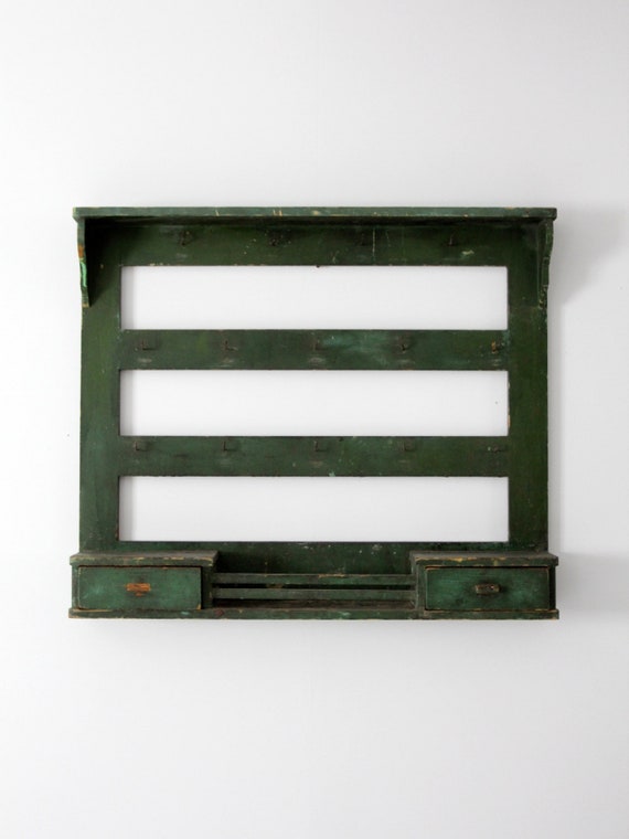 Vintage Green Painted Indian Slatted Shelf - 1930 Vintage Green Painted Indian Slatted Shelf - 1930