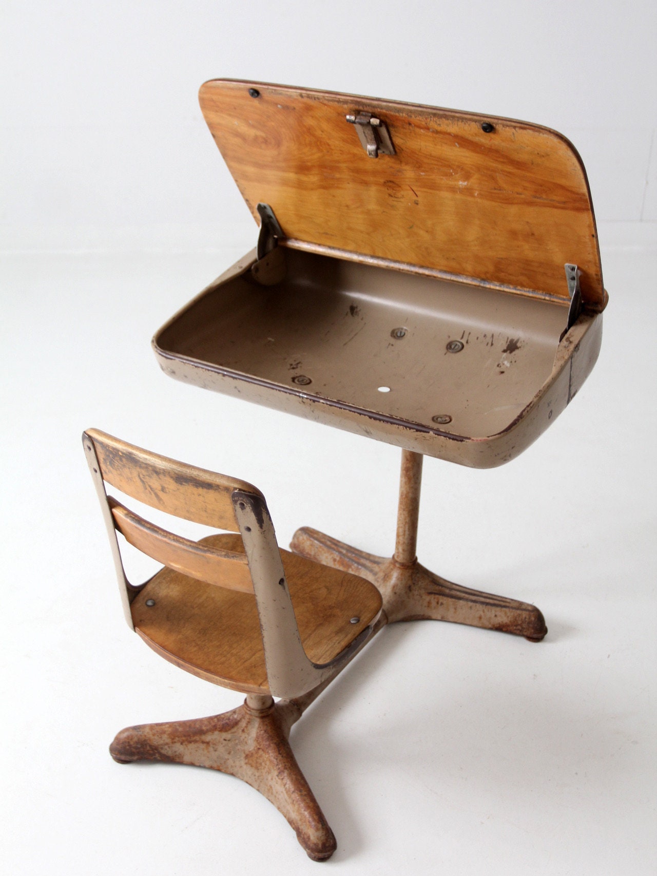 Vintage school desk with attached chair new arrivals