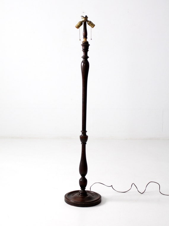Antique Turned Wood Floor Lamp Victorian Era Double Socket Etsy