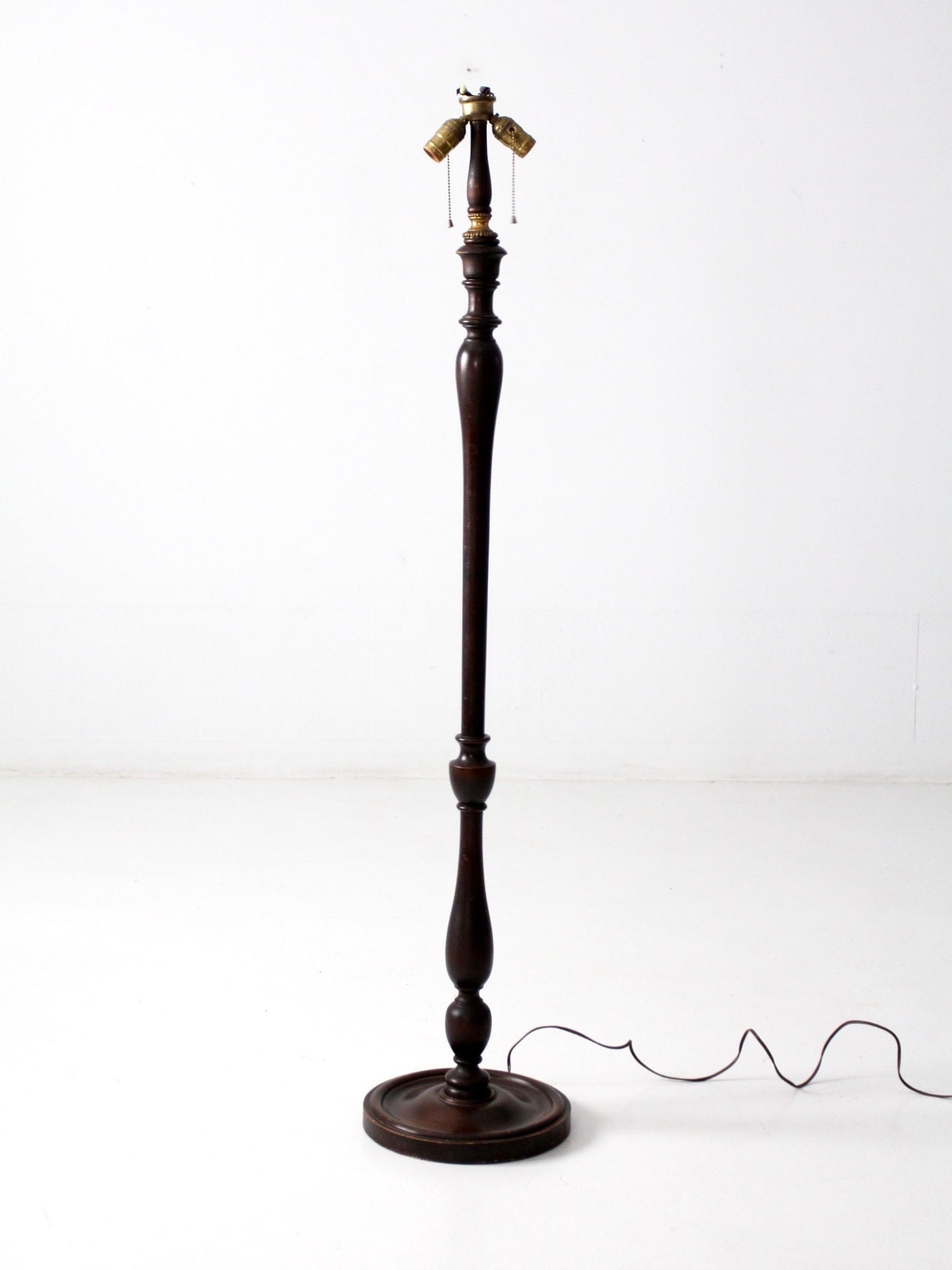 Antique Turned Wood Floor Lamp Victorian Era Double Socket