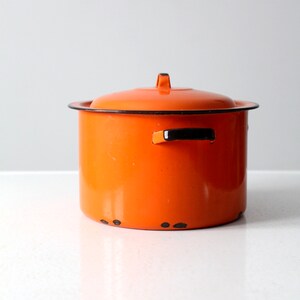 mid-century orange enamelware pot image 5