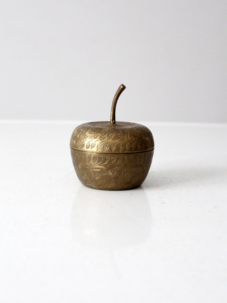 vintage etched brass figurative apple box image 3