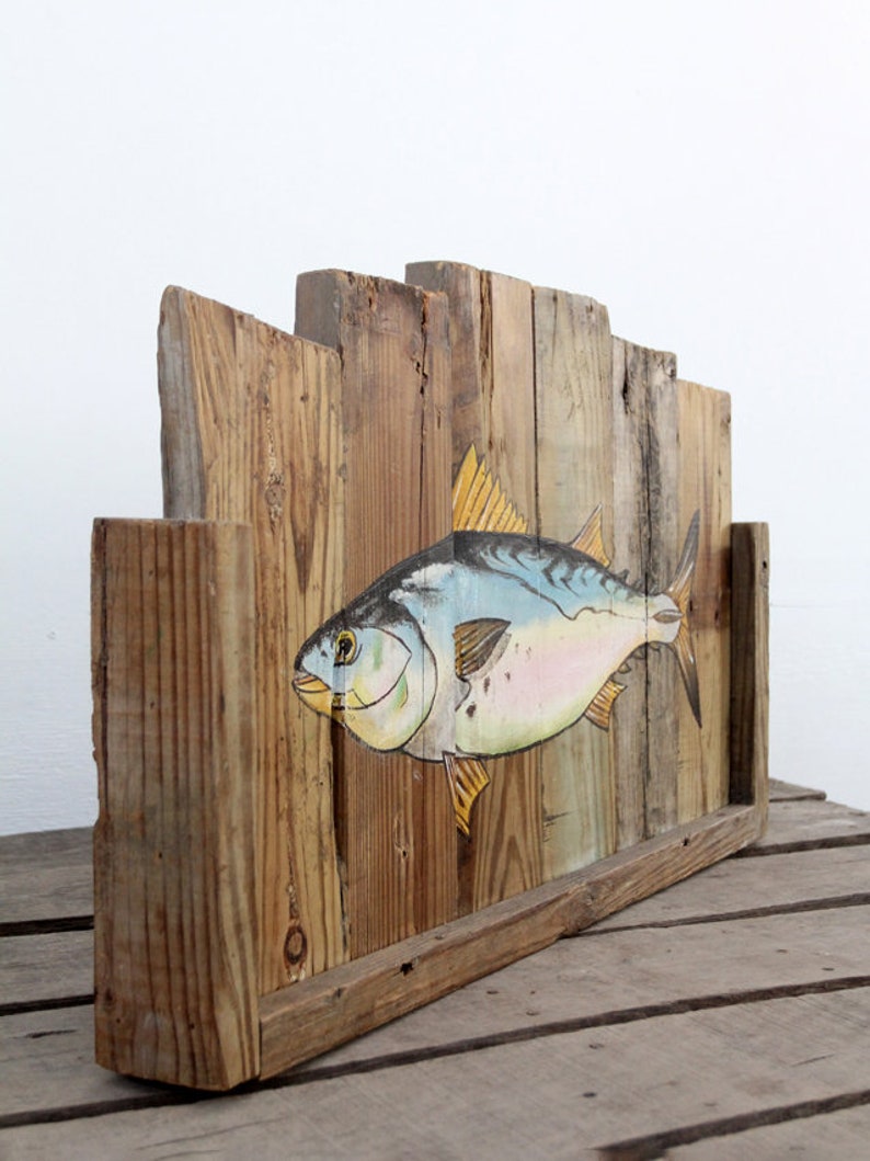 vintage rustic folk art painted fish sign image 10