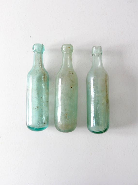 1800s Round Bottom Bottle Collection, Set of 3 Antique Soda