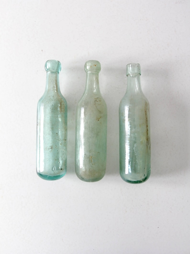 1800s round bottom bottle collection, set of 3 antique soda bottles image 1