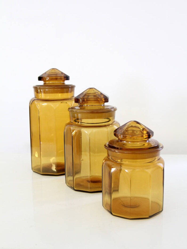 Antique amber glass jars faceted glass canisters Etsy