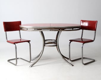 mid-century dinette set, red laminate table and chairs