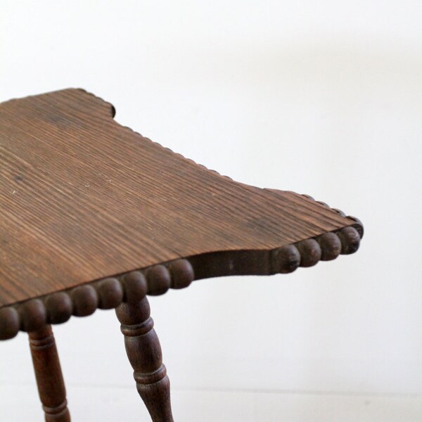 Primitive Wood Table // Carved Wood End Table