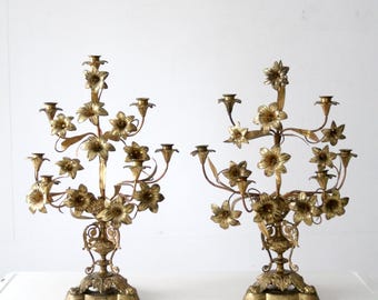 アンティーク真鍮製の花型燭台ペア - Etsy 日本