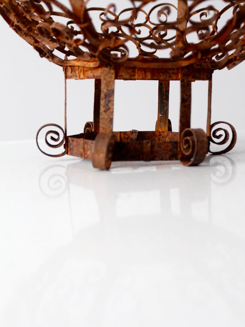 gothic outdoor centerpiece mid-century wrought iron scroll pedestal bowl