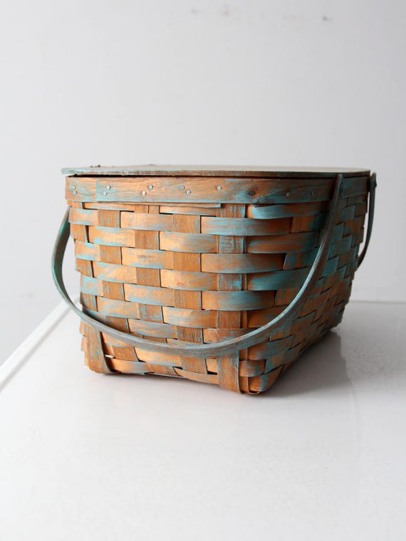 vintage splint weave picnic basket - image 6